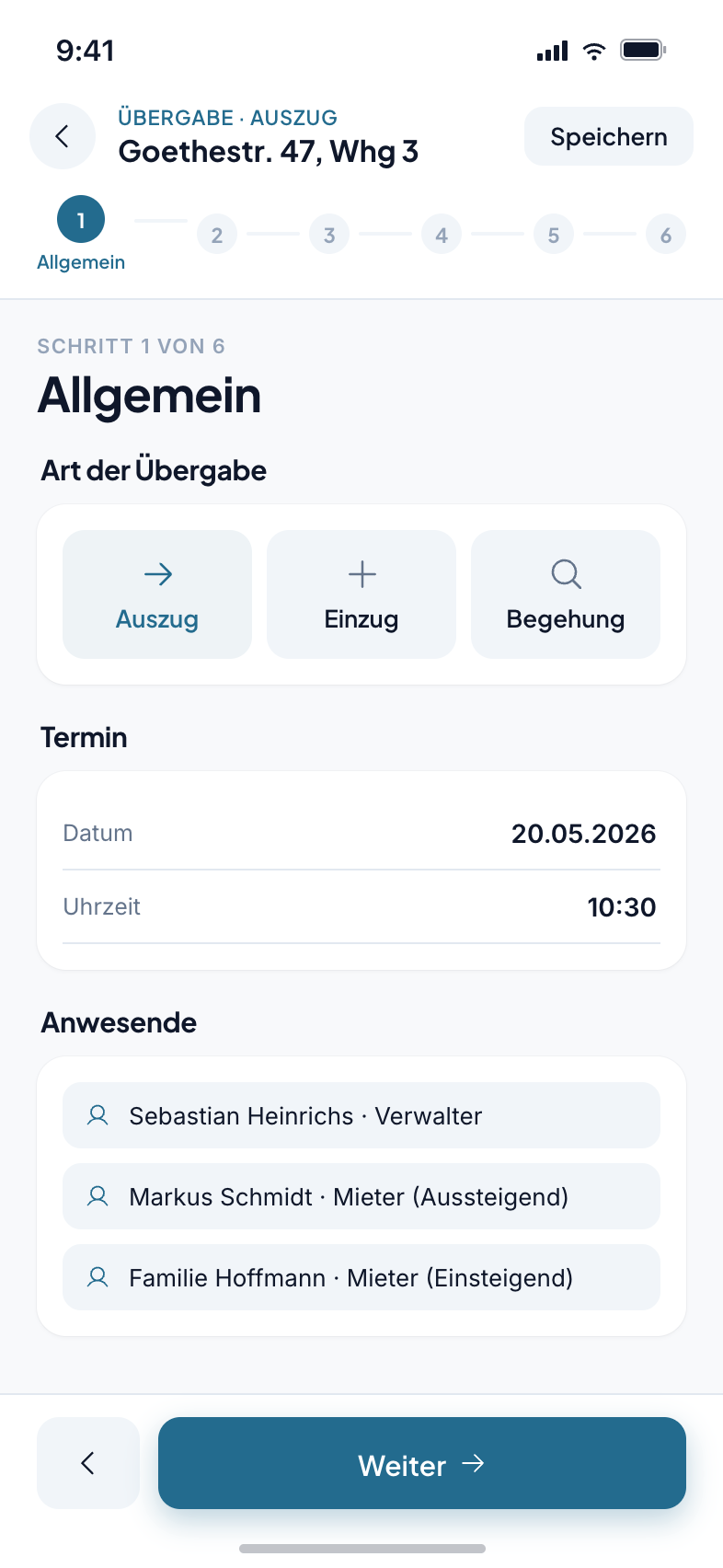 Etagio Übergabeprotokoll. Digitale Wohnungsübergabe mit 6-Schritt-Wizard